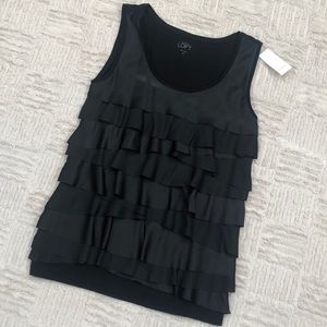NWT Ann Taylor Loft Black Ruffle tank Size XS